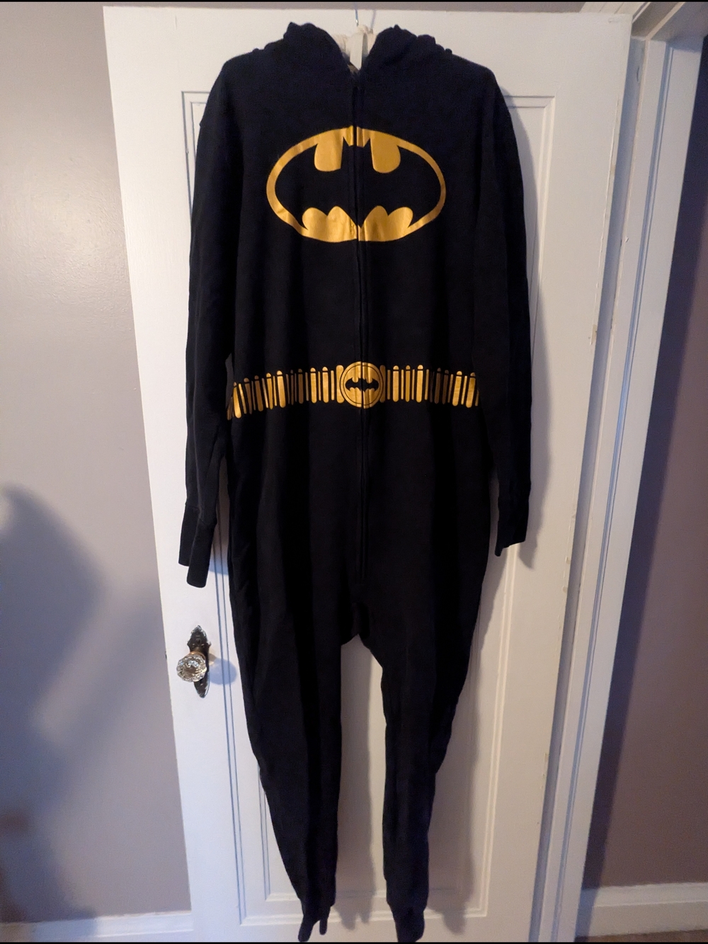 Batman Black Onesie with Gold Logo and Belt Print